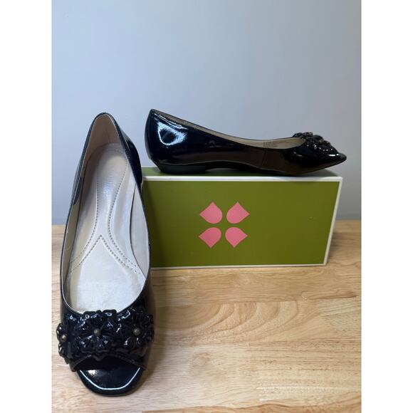 Naturalizer Peep Toe Shiny Black Black Man Made Shoes 3D Flower Appliques 8.5 JL - Picture 1 of 11